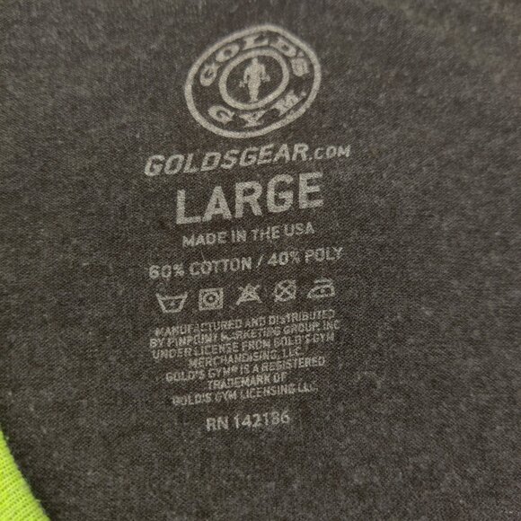 Gold's Gym Tank Top Mens Large Gray Neon Yellow Muscle Graphic Made USA Workout - Picture 6 of 9